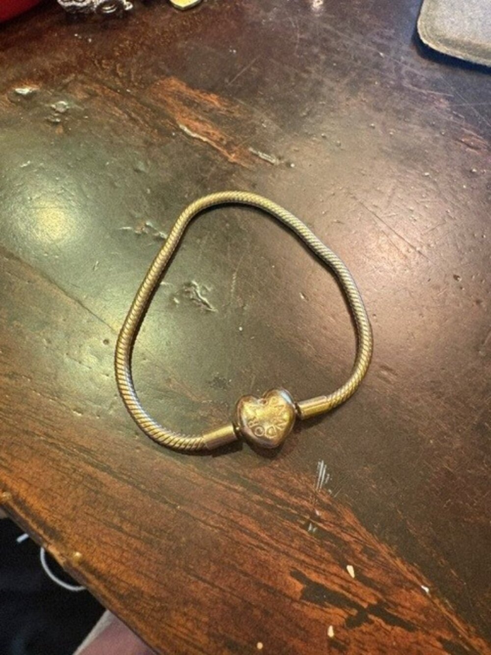 PANDORA Moments 14 K Gold plated heart clasp snake chain bracelet